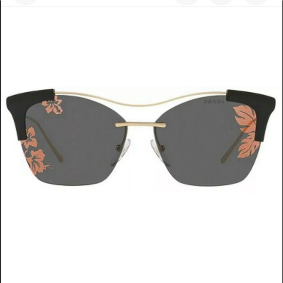 $430 Prada Hibiscus Sunglasses Black + Gold Square Rimless Dark Mirror Lens NWT - Picture 5 of 13